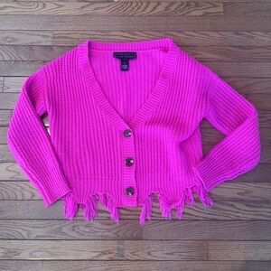 Polly & Esther Hot Pink Fringe Button-Front Cardigan